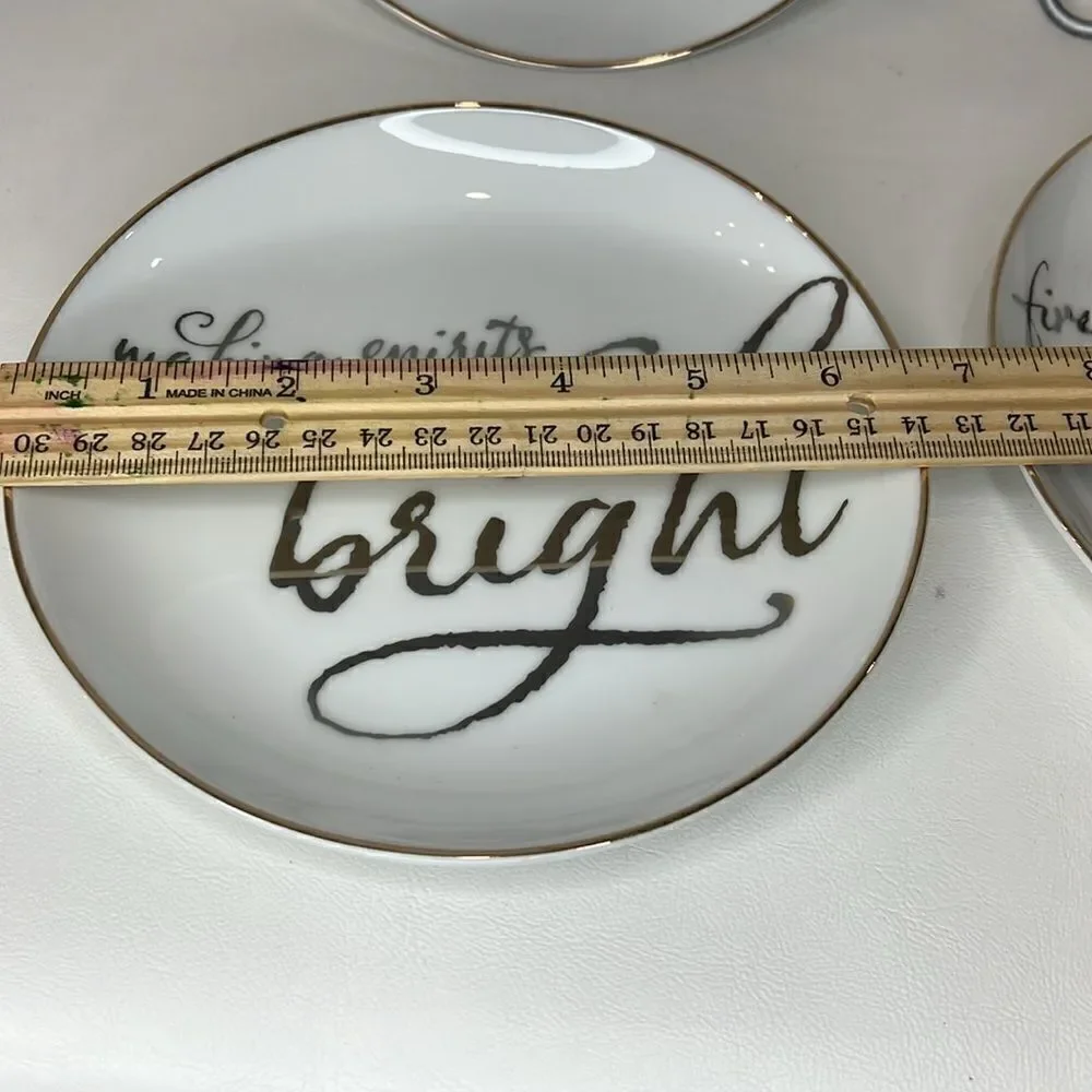 Target Threshold Christmas Appetizer Plates Set 4 White Gold Trim 6 1/2 In Round